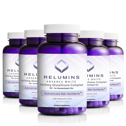 [BRSW22QLCAMRAELK] Relumins L-Glutathione Complex 1650mg - Antioxidant Support with Alpha Lipoic Acid, NAC, L-Methionine & Vitamin E for Skin, for a Summer Glow Skin - 90 Vegetarian Capsules x 5 Bottles