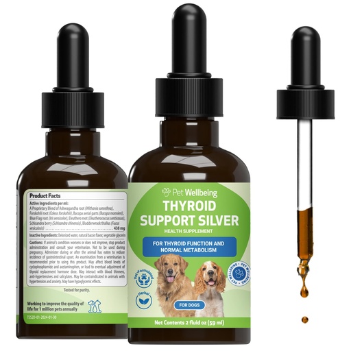 [BRSWIEAKCIMAMCA7] Pet Wellbeing Thyroid Support Silver for Dogs - Holistic Energy & Metabolism Support with Ashwagandha & Forskohlii, Canine Thyroid Supplement - NASC Certified & Vet-Formulated - 2 oz Liquid Formula