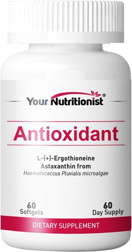 [BRSRAZD5BUPWCFLL] Antioxidant Softgel - Astaxanthin from Algae, Ergothioneine - 60 Counts, 60 Day Supply