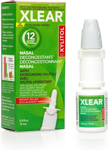 [BRSWGGQ2OIHA223O] Xlear 12-Hour Nasal Decongestant Spray, Natural Saline Nasal Spray with Xylitol and Oxymetazoline, Instant Sinus Pressure and Congestion Relief for Kids and Adults 0.5 fl oz (Pack of 1)