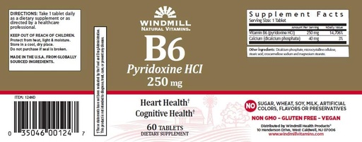 [BRSWIZQFC4HG23A3] Pack of 3 EACH WM VITAMIN B-6 250MG 60'S PT3504600124 [Health and Beauty]