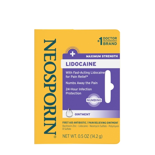 [BRSRMAYCCAAWECDO] Neosporin + Lidocaine First Aid Triple Antibiotic Ointment, Fast-Acting, Maximum Strength Topical Pain Relief, 24-Hour Infection Protection That Numbs Away The Pain for Minor Wound Care, 0.5 oz
