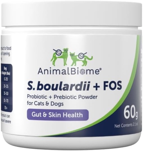 [BRSROBD5C4OQYCIV] AnimalBiome Pet Probióticos - S. boulardii + FOS Probiótico e pó prebiótico para cães e gatos 60g