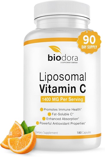 [BRSWYZA3OIPBUAA3] Liposomal Vitamin C, Healthy Immune System, Supports Heart Health, Enhanced Energy Level, Antioxidant Properties, 1400mg Per Servings, 180 Capsules