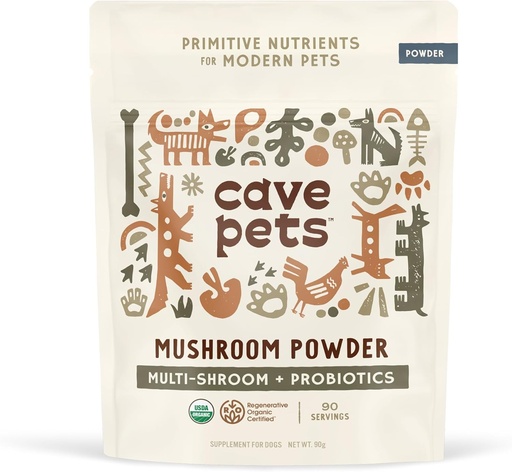 [BRSROBQ3OR5B6G3F] Cave Pets, Super Blend Powder, Dog Probiotic Supplement for Immunity and Digestive Health Support, Multi-Shroom & Probiotics, 90 Servings