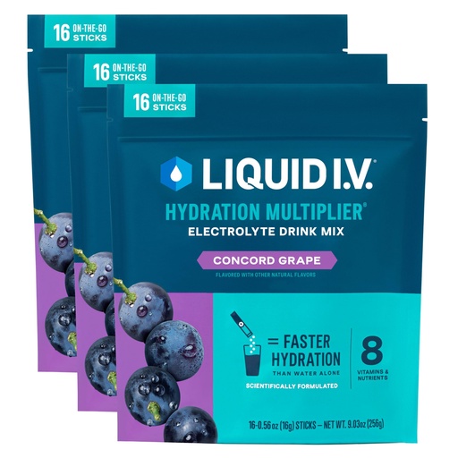 [BRSW2BAKCAGQYAY4] Liquid I.V.® Hydration Multiplier - Concord Grape | Electrolyte Powder Drink Mix | 3 Pack (48 Servings)