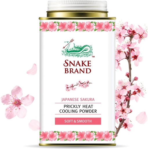 [BRSWIZYAAYFRWHLY] Snake Brand Prickly Heat Cooling Powder for Everyday Use - Anti-Chafing, Heat Rash Relief, Soft Sakura Scent (4.9 Oz / 140g)