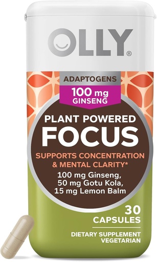 [BRSROFAZBYDQEHTZ] OLLY Focus Adaptogen, Ginseng, Gotu Kola, Mood Support supplement, Vegetarian Capsules - 30ct