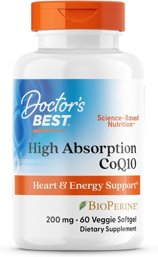 [BRSWKEYODINGOHDC] Doctor's Best High Absorption COQ10, Heart & Energy Support, USP Verified, Naturally Fermented CoQ10, Non-GMO Gluten Free, Soy Free, 60 Veggie Softgels
