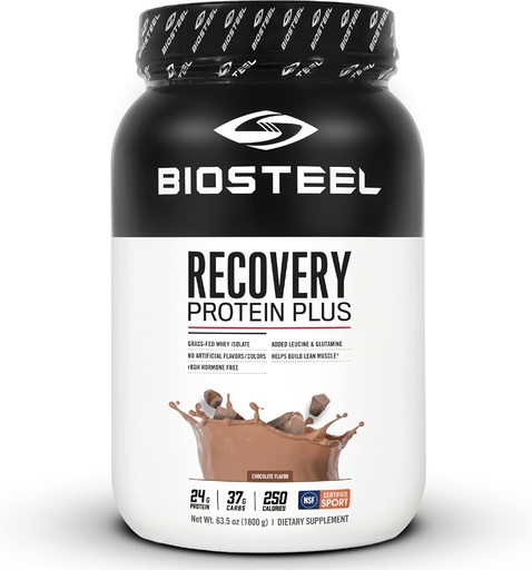 [BRSRM2QCBB6BSD35] BIOSTEEL Recovery Protein Plus Powder Supplement, Grass-Fed and Non-GMO Formula, Chocolate, 27 Servings