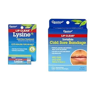 [BRSROHT4BAJRM33L] Quantum Health Lip Clear Lysine+ Cold Sore Treatment Ointment, Transparent, 0.25 Ounce, Lip Clear Invisible Cold Sore Bandage |Non-Medicated|12 Count