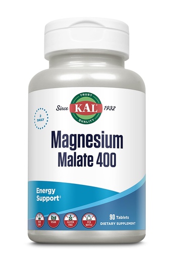 [BRSWIYT3PMMQ4ETM] KAL Magnesium Malate 400mg, Chelated Magnesium Supplement with Malic Acid, Healthy Energy & Muscle Function Support, Enhanced Absorption, Vegan, Non-GMO, 45 Servings, 90 Veg Tabs