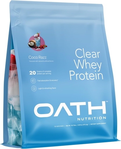 [BRSRAGQ5OEJWK2A2] Oath Nutrition Clear Whey Isolate Protein Powder, Coco Razz, 20g Popolne beljakovine na strežbo, Brez dodanega sladkorja, Grass-Fed, 18 Strežnice