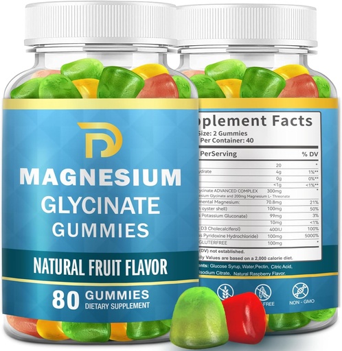 [BRSRAFQ5OF7AMCQY] (2 Packs) Magnesium Glycinate Gummies för vuxna och barn, Magnesium Malate tuggbar 400 mg,