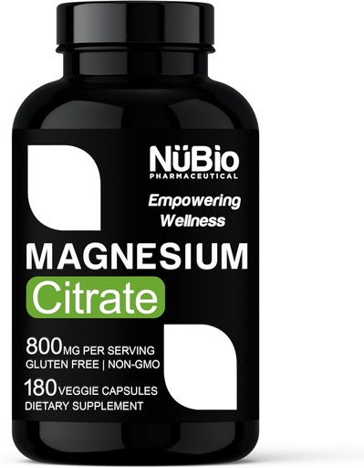 [BRSROBT7AEMQKC36] USA Made Vegan Magnesium Citrate 400mg Capsules (Citrato de Magnesio) Non-GMO & Gluten-Free, Magnesium Supplement for Sleep Aid, Brain, Heart Health, Bone Strength, Metabolism and Stress by NüBio