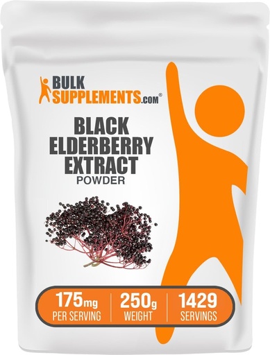 [BRSWKHYMA4HGK337] BulkSupplements.com Elderberry Extract Powder - Elderberries Sourced from Black Elderbrry, Immune Support Supplement - Gluten Free - 175mg per Serving, 250g (8.8 oz) (Pack of 1)