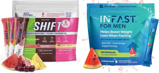 [BRSROAQQBMFGY2QU] Real Ketones Intermittent Fasting Drink Mix Bundle for Weight Loss Support Shift Electrolytes Variety Pack & Intermittent Fasting Electrolytes for Men with BHB Exogenous Ketones (30 Count Each)