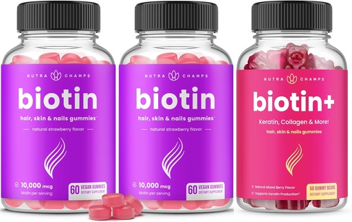 [BRSRAZ36AAPQAFDV] NutraChamps Biotin Bundle para cabelo, pel e unhas. 2 Pack Biotin & Biotin+