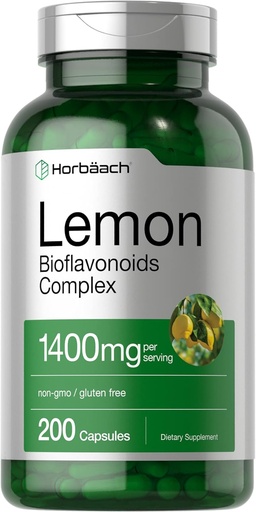 [BRSWYZABO54AEDTK] Horbäach Lemon Bioflavonoids gehigarria | 1400 mg | 200 kapsulak | Konplexua Rutin eta Hesperidinarekin | Ez-GMO eta Gluten Free