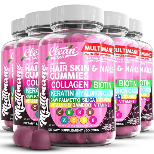 [BRSRAFA2BUAWKFY4] Clean Nutraceuticals Biotin Collagen Keratin Gummies | Hair Skin and Nails Vitamins for Women | Hyaluronic Acid Bamboo Vitamin A C D3 E Folate with Saw Palmetto Silica B3 B12 Vegan Gummy