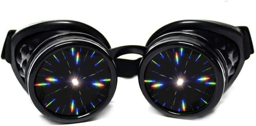 [BRSWKEAFCMGRCD3U] GloFX Black Padded Diffraction Goggles, Tinted Lenses, Limited Edition – Raves, EDM Festival Accesorios, Light Shows, Club, Concert Wear - 3D Rainbow Prism Fractal Kaleidoscope