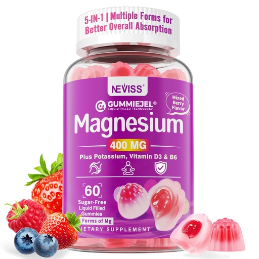 [BRSROZT7O4PROCLD] Magnesium Gummies 400mg | 5-in-1 Magnesium Complex for Women & Men: Mag Glycinate, Citrate, Malate, Chloride & Taurate | w/Ashwagandha, D3 & Zinc for Relaxtion, Mood,Energy | Sugar-Free, Vegan, 60Cts