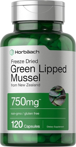 [BRSWGGAEDMNB4CDF] Horbäach Green Lipped Mussel | 750 mg | 120 capsule | dalla Nuova Zelanda | Premium Freeze Dried Mussel Powder | Non OGM e Gluten Free