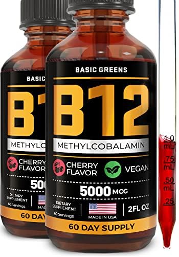 [BRSW2ZQHCB6RG2DV] Vitamin B12 Sublingual Liquid Drops 5000 mcg – Vegan Methyl B-12 Supplement for Energy & Focus – B 12 Vitamin for Women & Men – Fast Absorption Methylcobalamin – 120 Servings – 4 fl oz