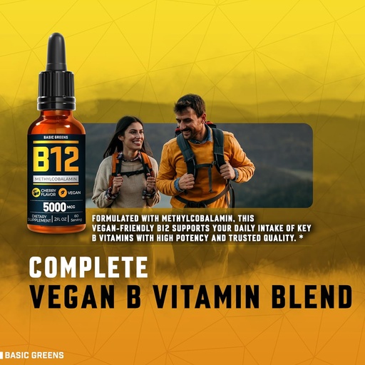 [BRSW2ZQHCB6RG2DV] Vitamin B12 Sublingual Liquid Drops 5000 mcg – Vegan Methyl B-12 Supplement for Energy & Focus – B 12 Vitamin for Women & Men – Fast Absorption Methylcobalamin – 120 Servings – 4 fl oz