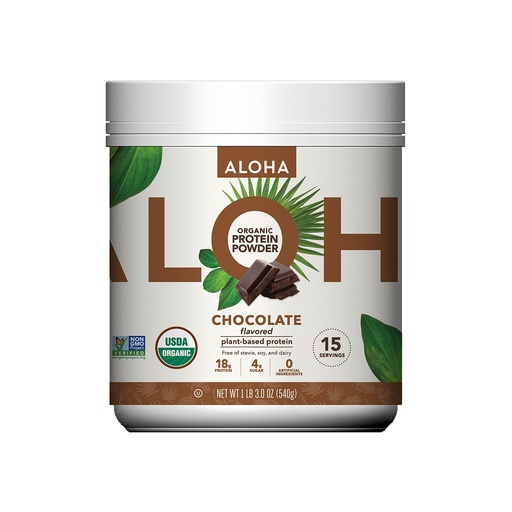 [BRSWICT5CMNAEA3C] ALOHA Organic Plant Based Protein Powder, Stevia Free, Chocolate, 19.6 oz, 15 Servings