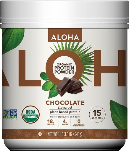 [BRSWICT5CMNAEA3C] ALOHA Organic Plant Based Protein Powder, Stevia Free, Chocolate, 19.6 oz, 15 Tarjoukset