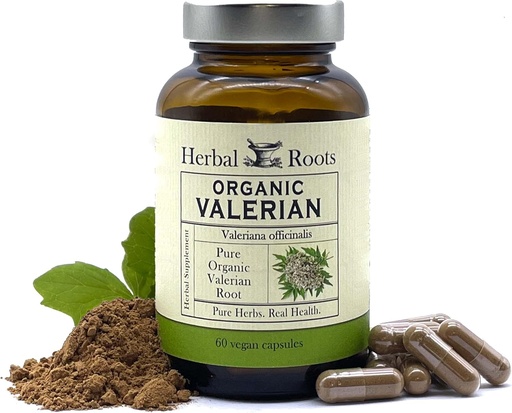 [BRSWGAICCAJWA3Y6] Herbal Roots Pure Organic Valerian Root Capsules - 900 mg - Non-Habit Forming with no Melatonin, Non-GMO - 60 Count Vegan Capsules, Herbal Supplement