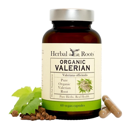 [BRSWGAICCAJWA3Y6] Herbal Roots Pure Organic Valerian Root Capsules - Non-Habit Forming with no Melatonin, Non-GMO - 60 Count Vegan Capsules, Herbal Supplement