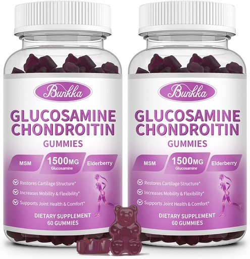[BRSROAIHBANWKALV] 2 Pack Glucosamine Chondroitin Gummys Extrastruction w/MSM,Elderberry,Hyaluronic Acid-Chewable 妇女联合支助补编,男子,Adults-抗氧化剂支助联合舒适和流动