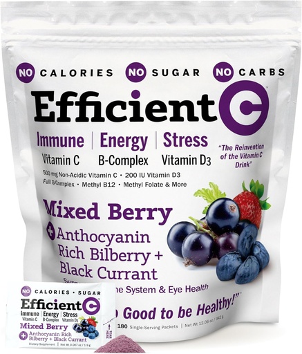 [BRSROZQOPN5BMGTX] ANDREW LESSMAN Efficient C Mixed Berry 90 Packets - Immune, Energy, Stress and Eye Health Support. Reinvention of The Vitamin C Drink. No Calories. No Sugar. No Carbs. Easy to Mix.