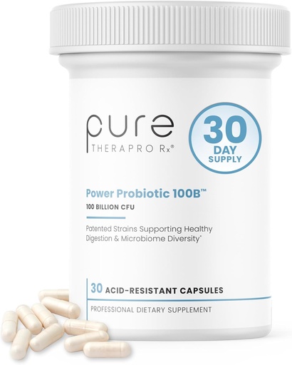 [BRSWIC32CIHRKDDA] Pure Therapro Rx Power Probiotic 100B | 30 Acid Resistant Capsules - 1 Month Supply | 4 Proven Strains 100 Billion CFU | Flora Balance & Digestion | NO Refrigeration Required | Non-GMO | Zero Fillers