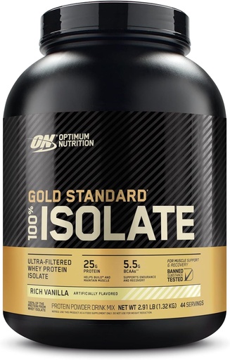 [BRSWGHYECIDQYDLG] Optimum Nutrition Gold Standard 100% Izolat, Pulbere de proteine, Vanilie bogata, 2.91 Lire, 44 Servings. Izolat de proteine (Packing May Vary)