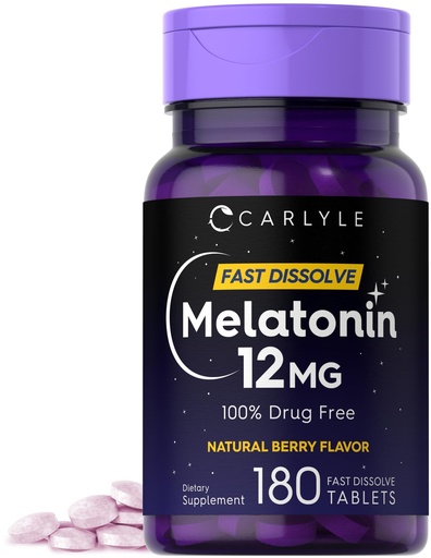 [BRSWGFI3PIPBMH3U] Carlyle Melatonin 12 mg Fast Dissolve 180 Tablets | Drug Free | Natural Berry Flavor | Vegetarian, Non-GMO, Gluten Free