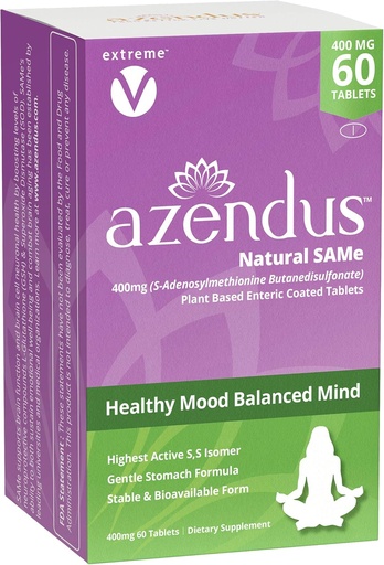 [BRSWKFICOIIAI3T4] Azendus SAM-e Mood Support 400mg, 60 Tel, Zelfde butaandisulfonaat Fiber Enteric Coated Tablets