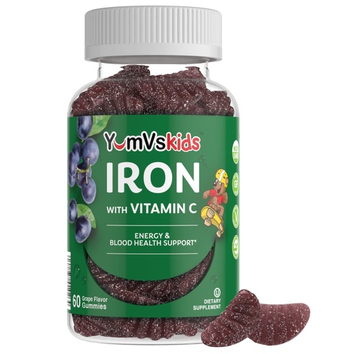 [BRSWGBQECIPRAH3L] Iron Supplement for Kids – 5 mg Kids Gummies with Vitamin C – Great-Tasting Gummies Grape Flavor – Supports Immune Health & Helps with Iron Deficiency – Vegan, Kosher, Non-GMO – 60 Count