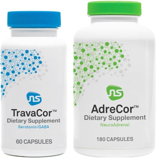 [BRSWYEI7CF6BMHQ3] NeuroScience Mood + Adrenal Support Set - AdreCor + TravaCor (2 Products, 180 Capsules, 60 Capsules)