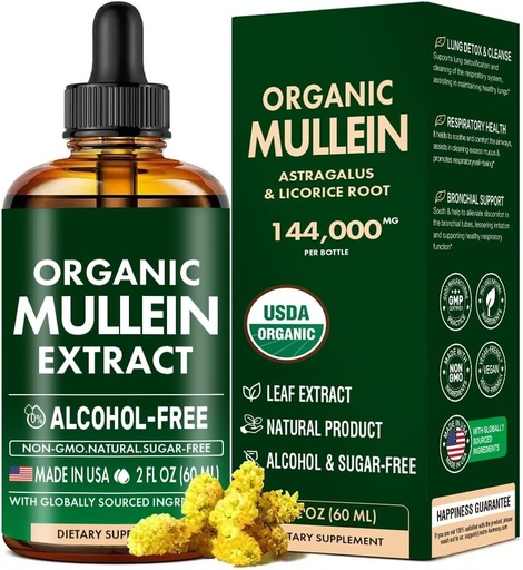 [BRSRAFIRBANBY23G] Lungs için Mullein Drops, Mullein Leaf & Licorice Extract Support Lung Cleanse & Health Breathing, Organic Mullein Leaf Tincture Herbal Supplement, No Wordss Mullein Extract 2 fl Oz 60Mlin