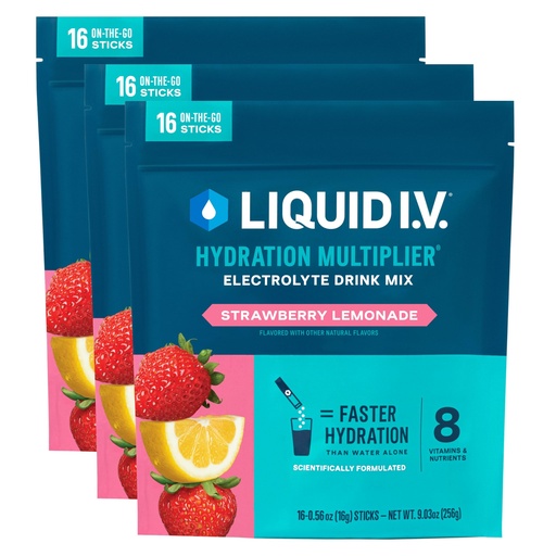 [BRSRMA34OEBQAFL6] Liquid I.V.® Hydration Multiplier - Strawberry Lemonade | Electrolyte Powder Drink Mix | 3 Pack (48 Servings)