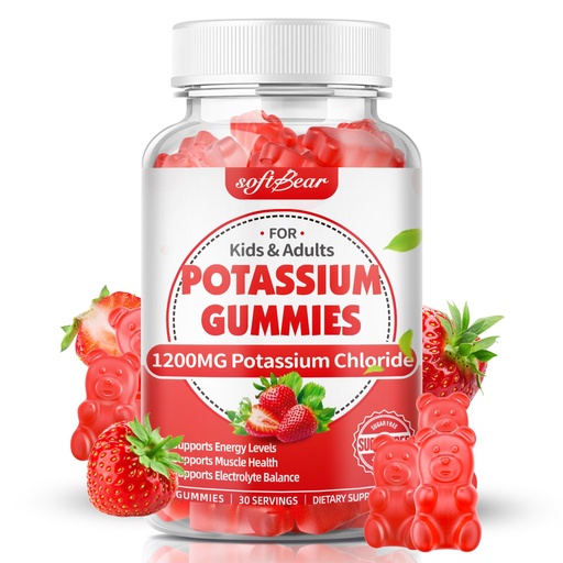 [BRSRAGQ7BF6AY3D5] softbear Potassium Gummies for Adults, Sugar Free Potassium Chloride Gummies 1200mg Support Leg Cramps & Electrolyte Balance High Potency Potassium Supplement, Strawberry Flavor 60 Count