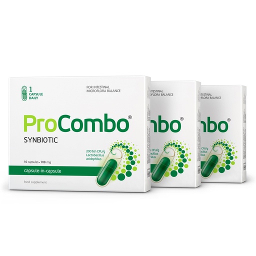 [BRSROAT6BYFGKDLF] ProCombo - The Smart synbiotic with targeted delivery of The Good Bacteria. Double Capsule and Liquid Formula for Fast Results. 1 Capsule per Day(Pack of 3)
