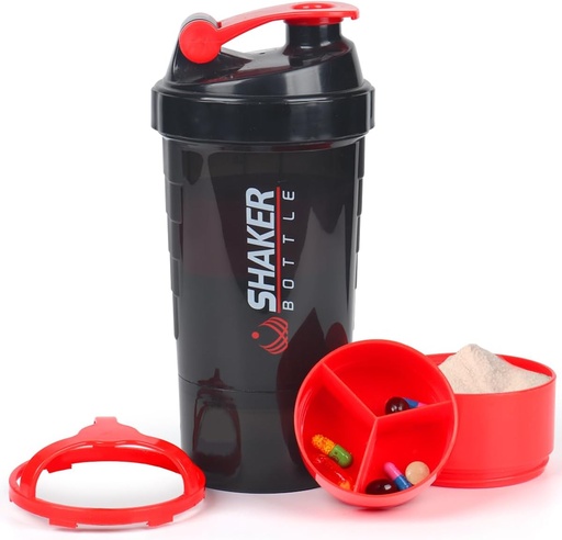 [BRSWGFT2OYFAYE3G] Protein Shaker Garrafa,16 oz Shake Cup para pó de proteína com armazenamento,Esportes garrafa de água,Non Slip 3 Camada Twist Off 3 oz Cups com Pill Tray Leak Proof Shake Garrafas para mistura de proteínas