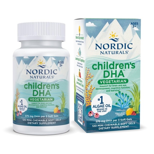 [BRSRMCYNBMFR6CTA] Nordic Naturals Children's DHA Vegetarian - Kids DHA Omega-3 Supplement -Algae Oil - Berry Lemonade Mini Chewables - Plant-Based Formula for Ages 3+ - 120 Soft Gels - 40 Servings