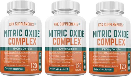 [BRSWIEA4C4DBWYDE] 3 Bottles Nitric Oxide Complex 3500mg Per Serving L-Arginine HCL AAKG AKG Alpha Ketoglutarate Citrulline Malate 360 Total Capsules