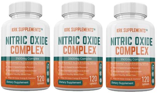 [BRSWIEA4C4DBWYDE] KRK SUPPLEMENTS 3 Bottles Nitric Oxide Complex 3500mg Per Serving L-Arginine HCL AAKG AKG Alpha Ketoglutarate Citrulline Malate 360 Total Capsules
