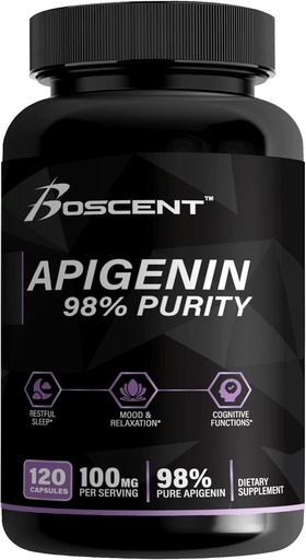 [BRSRMCT5CMNAKETJ] Supplément Apigenin 100mg de Camomile Extract 120 Compte - 98% de pureté- Supplément Apigenin pour le sommeil, l'humeur, la cognition, la santé de la prostate - Excellente aide au sommeil, Non-OGM, Pas de remplissage - 4-Mois